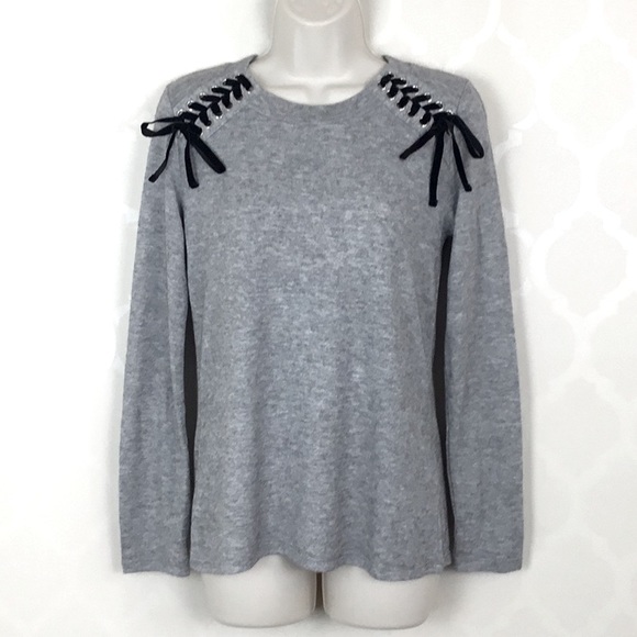 INC GRAY LACE UP SCOOP NECK TOP - Picture 2 of 7